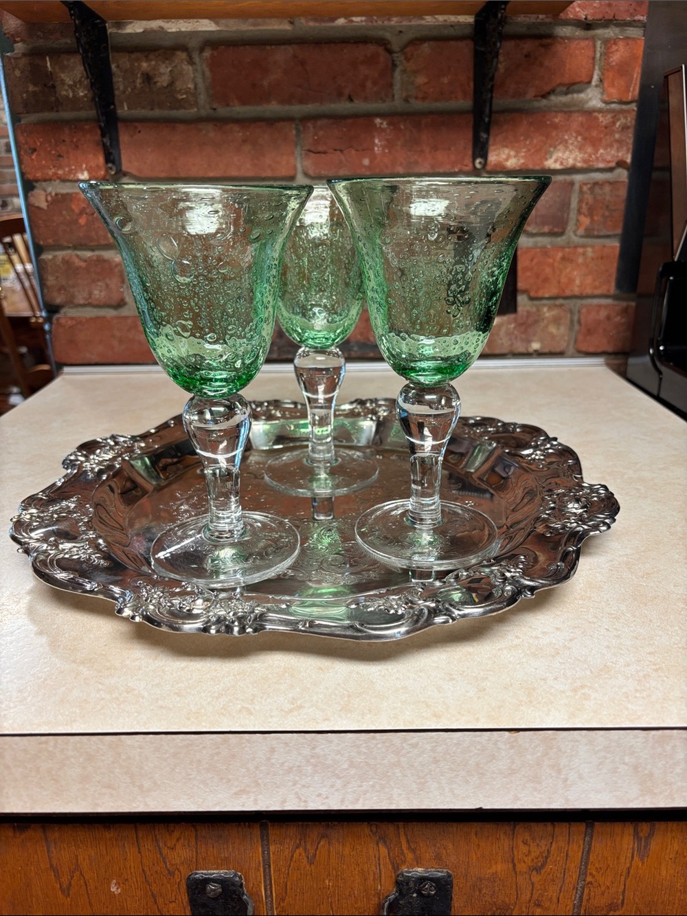 Artland's Pattern Known As Iris Light Green Pale Green Bowl Clear Stem
